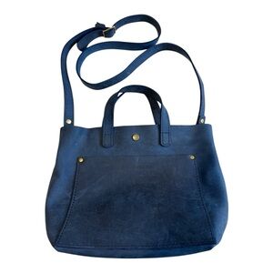 Portland Leader Goods Blue Leather Tote/CrossBody Bag Small